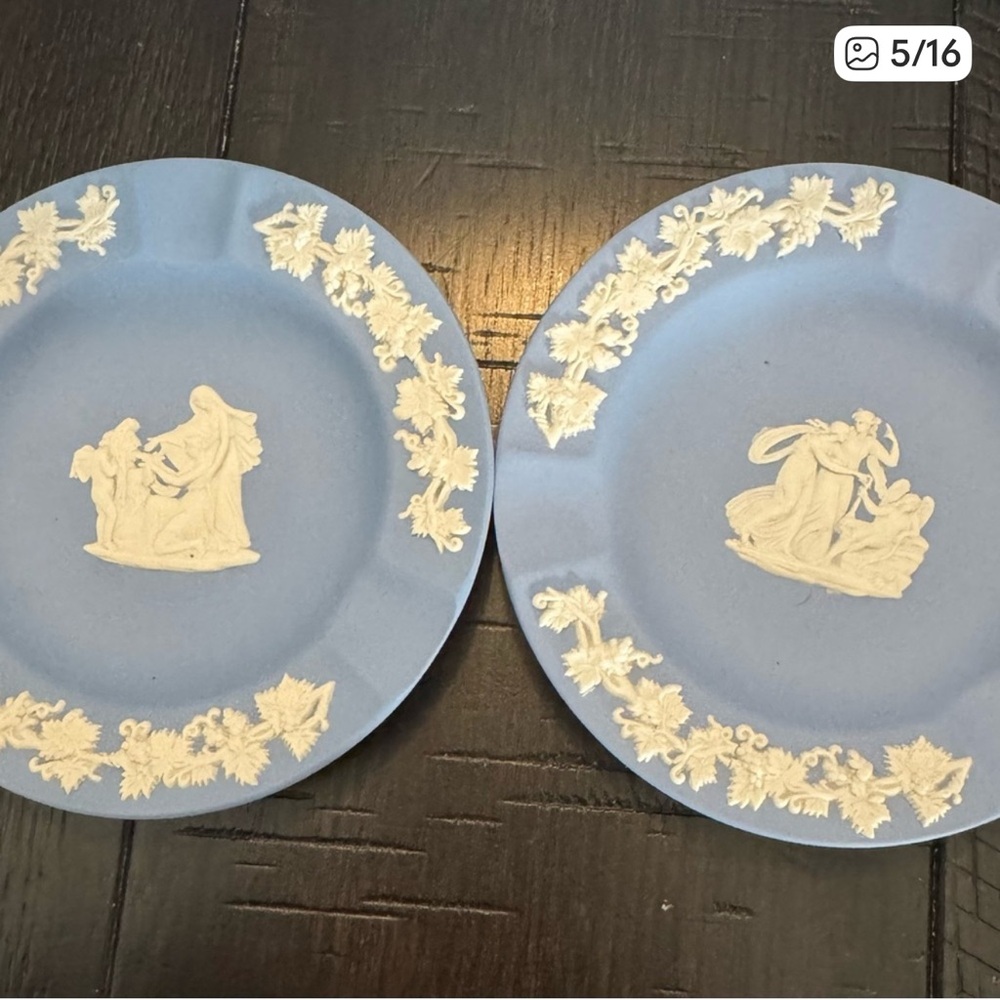 Wedgwood Blue ash trays with White Relief Design.